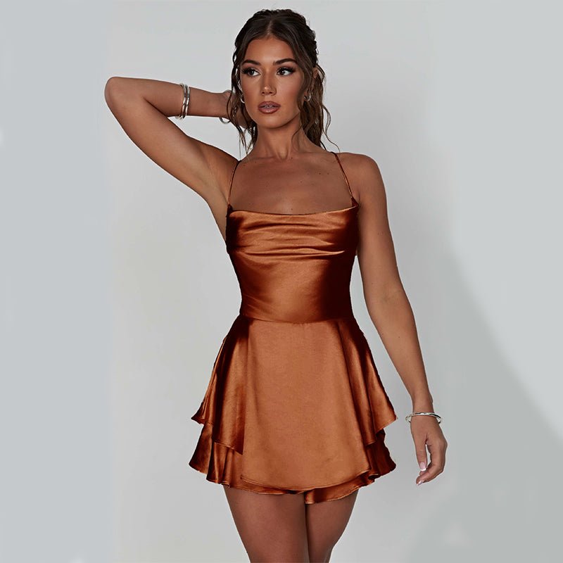 Amara Satin Backless Mini Dress - Lace Drop