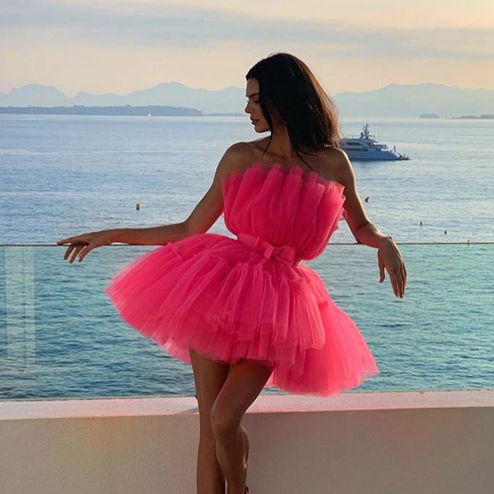 Celeste Layered Tulle Mini Dress - Lace Drop