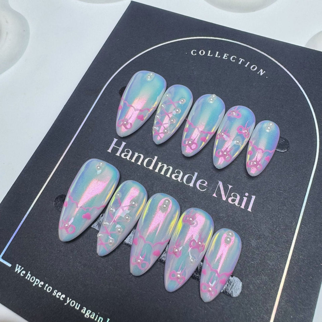 Glitify Hologram Pink Bow Nails - Le Clou