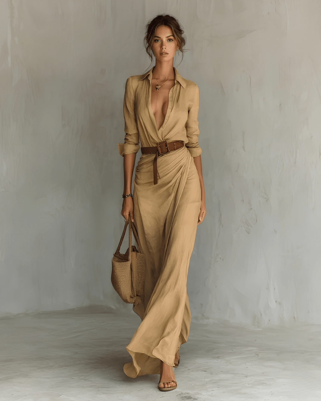 Lace Drop Women's Elegant Belted Shirt Dress | Irregular Hem Long Sleeve Office Dress - Lace Drop