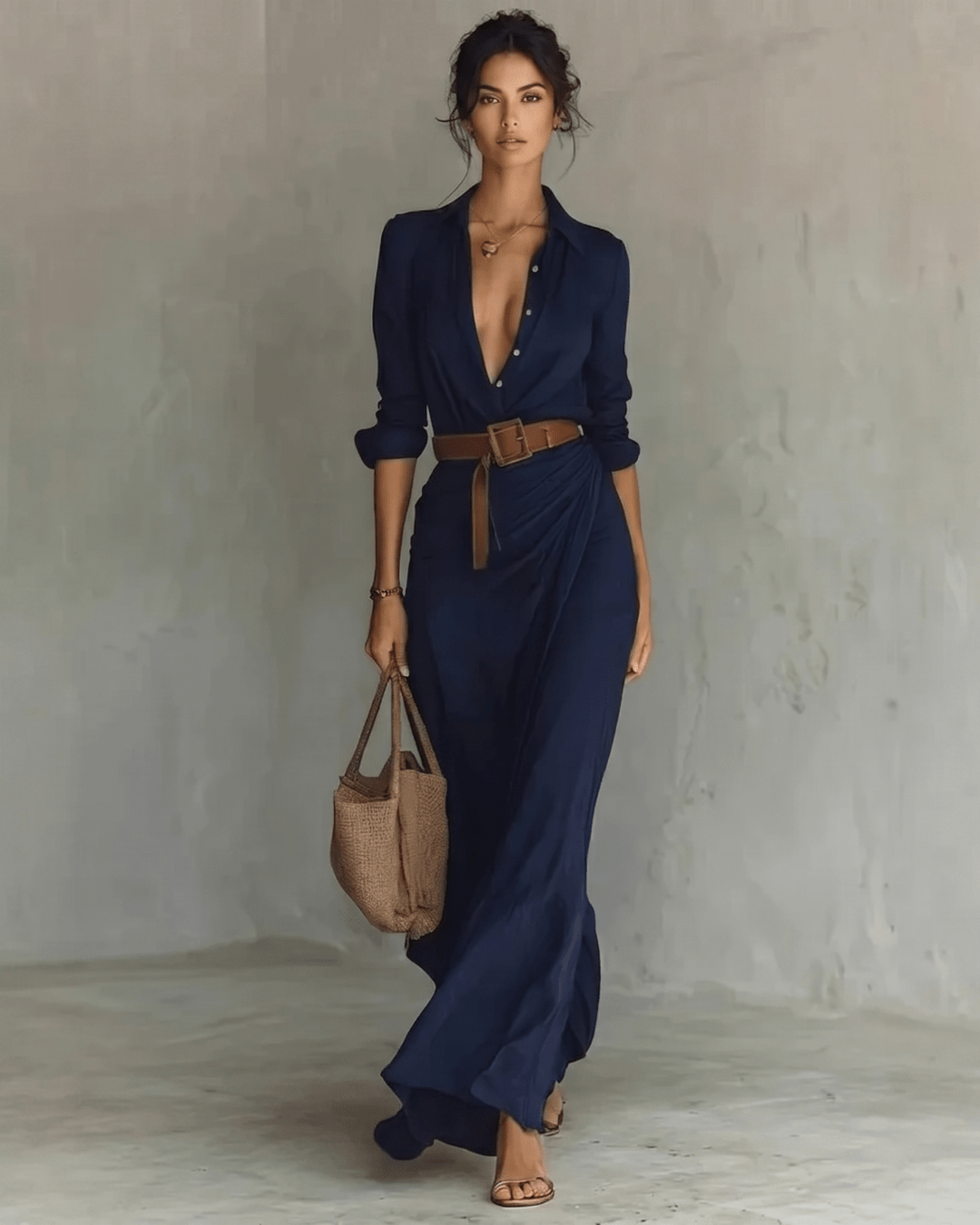 Lace Drop Women's Elegant Belted Shirt Dress | Irregular Hem Long Sleeve Office Dress - Lace Drop