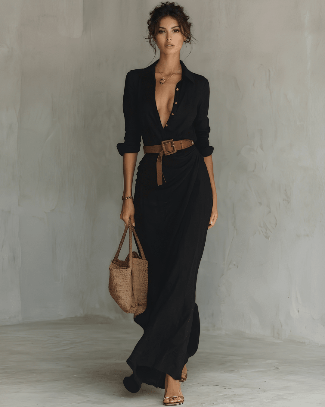 Lace Drop Women's Elegant Belted Shirt Dress | Irregular Hem Long Sleeve Office Dress - Lace Drop