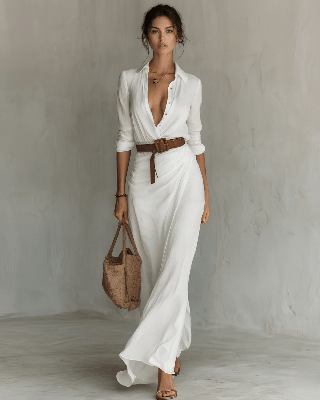 Lace Drop Women's Elegant Belted Shirt Dress | Irregular Hem Long Sleeve Office Dress - Lace Drop