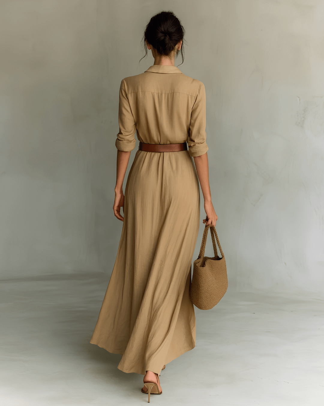 Lace Drop Women's Elegant Belted Shirt Dress | Irregular Hem Long Sleeve Office Dress - Lace Drop