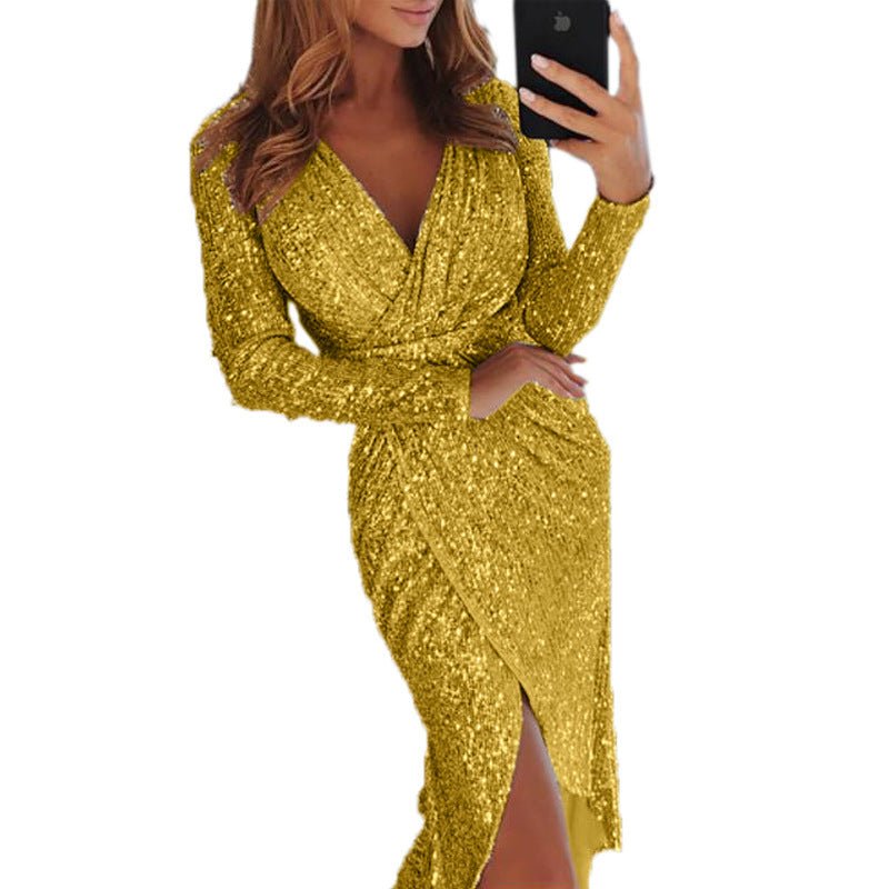 Women Clothes Bodycon Dresses New Ladies Bronzing Long - sleeved - Lace Drop