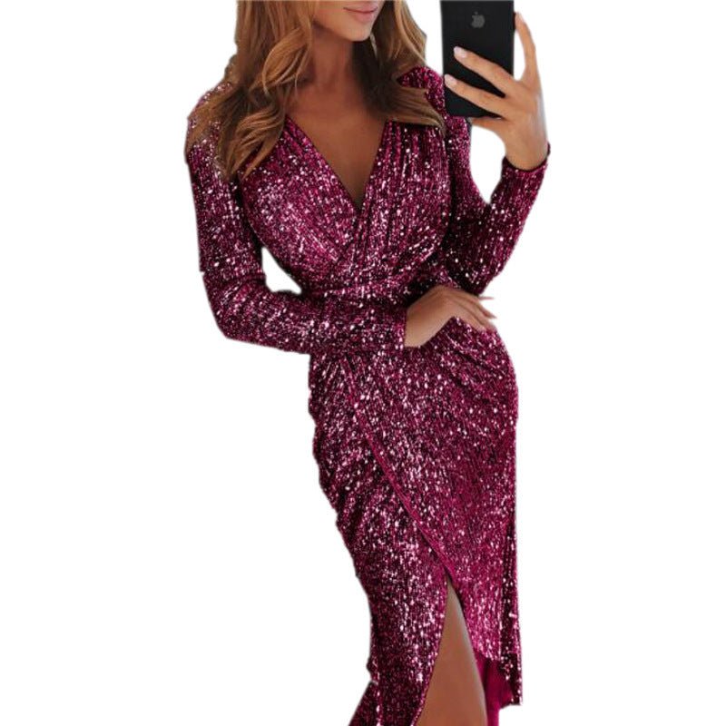 Women Clothes Bodycon Dresses New Ladies Bronzing Long - sleeved - Lace Drop