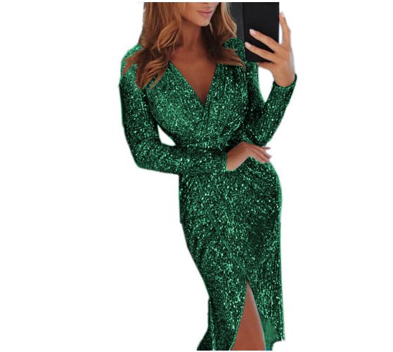 Women Clothes Bodycon Dresses New Ladies Bronzing Long - sleeved - Lace Drop