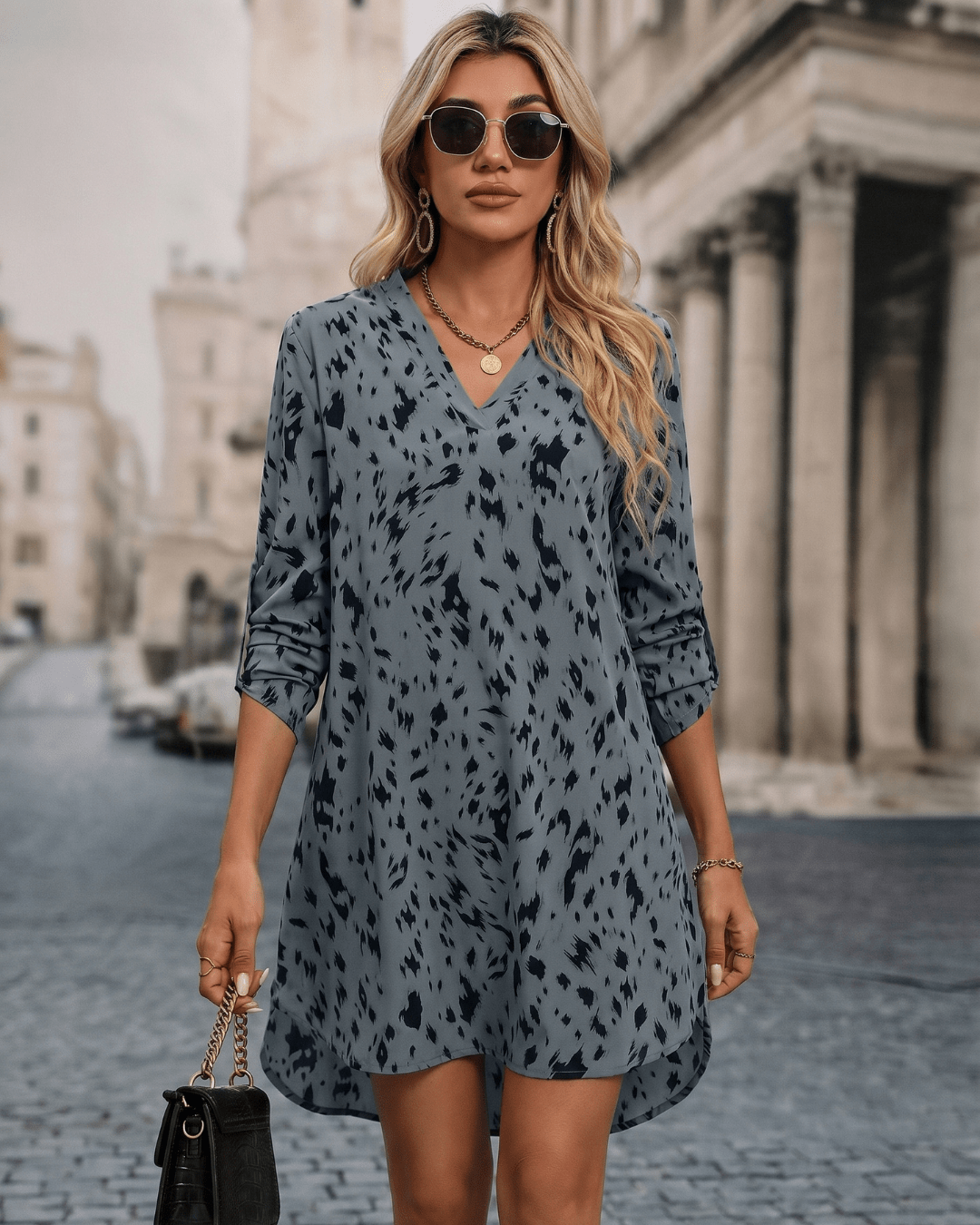 Women’s Printed High-Low Tunic Dress - Lace Drop