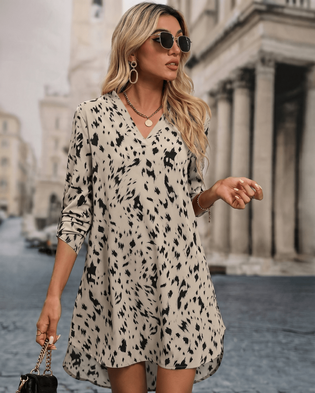 Women’s Printed High-Low Tunic Dress - Lace Drop