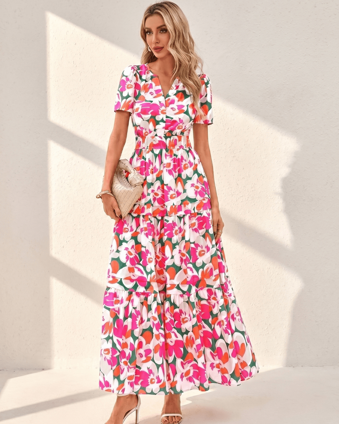 Women’s Retro Floral V-Neck Maxi Dress - Lace Drop