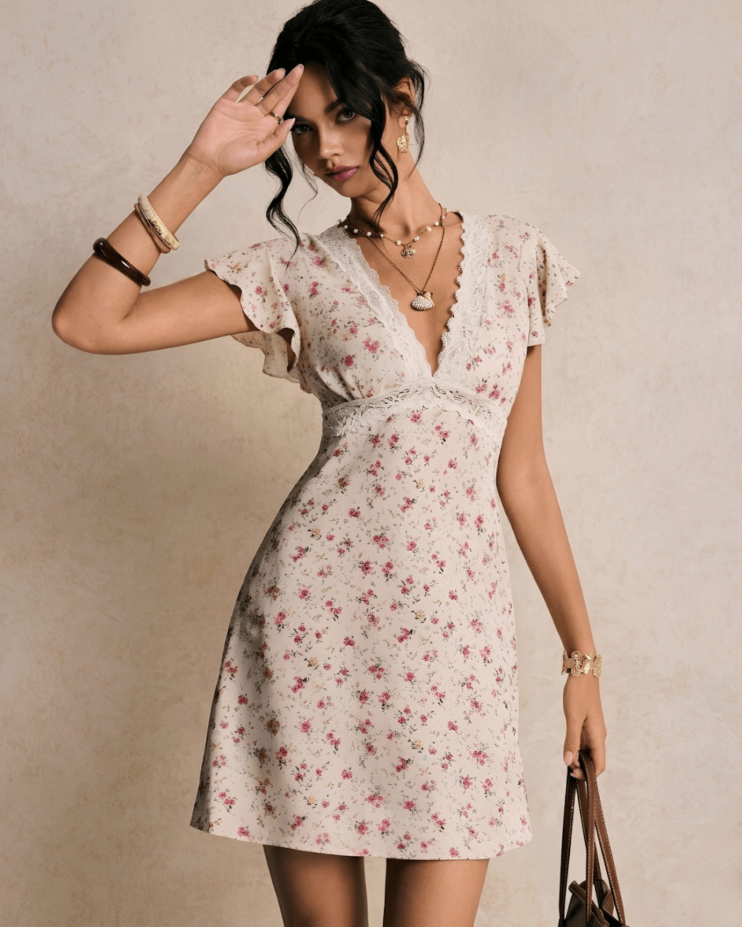 Women’s Romantic Floral Lace Midi Dress - Lace Drop