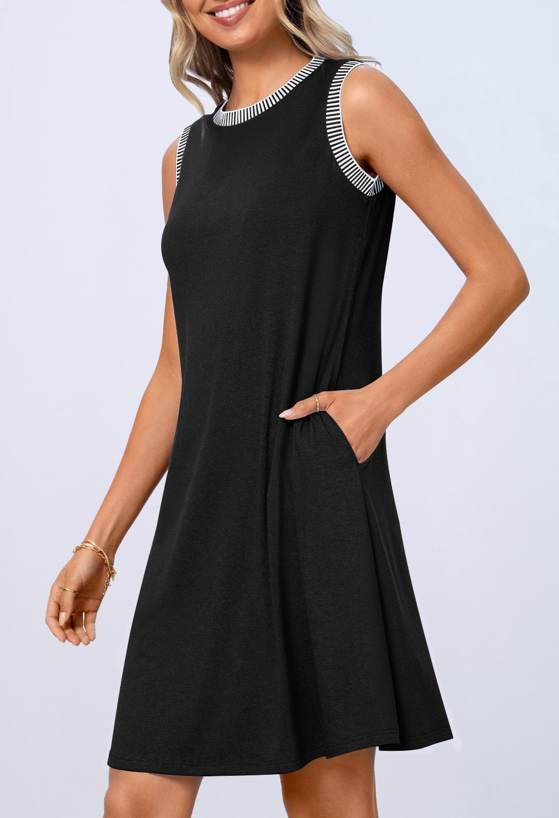 Women's Summer Spring Casual Beach Sundress 2026 Vacation Sleeveless Tank Crewneck Loose Coverup Mini Dresses - Lace Drop