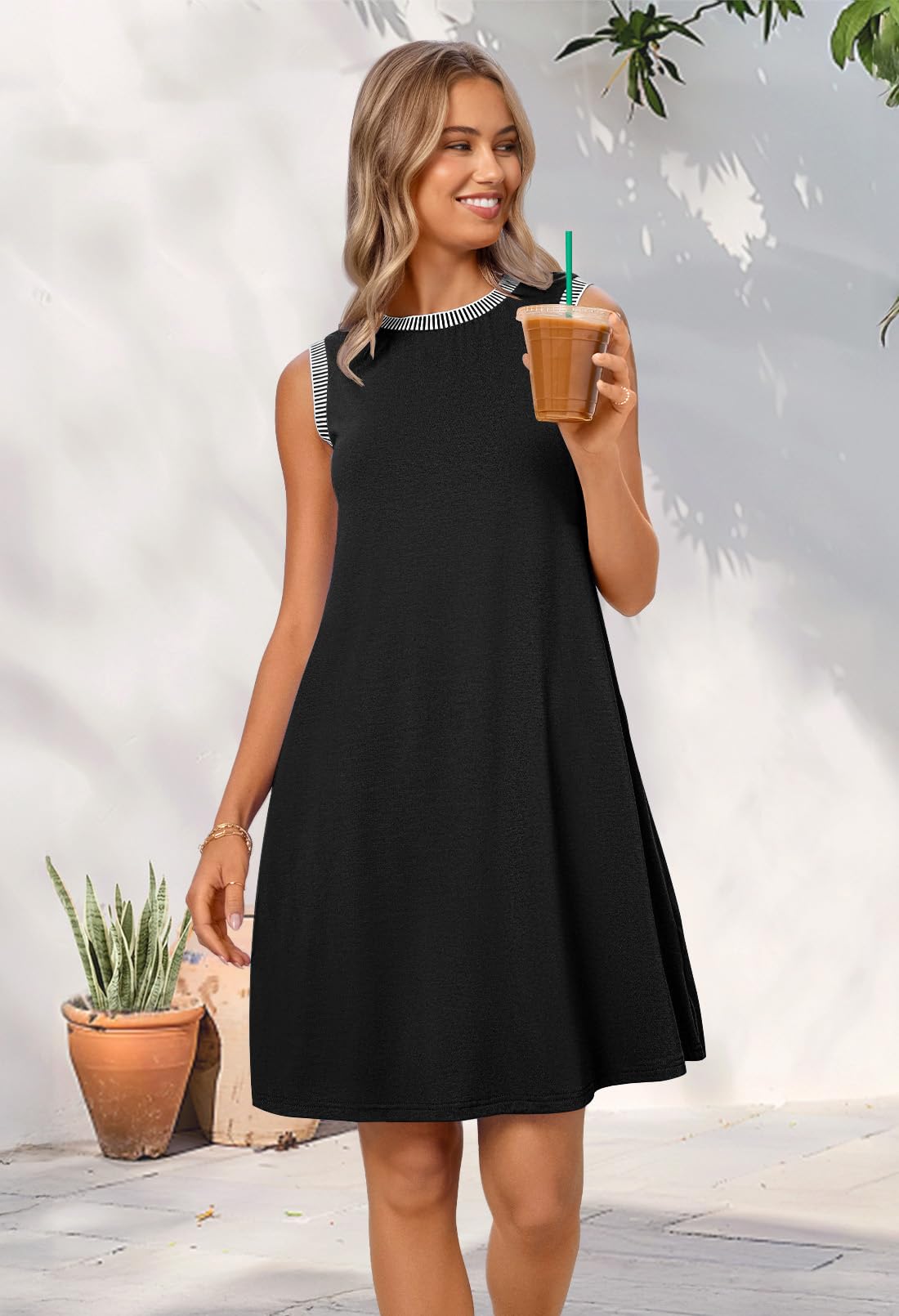 Women's Summer Spring Casual Beach Sundress 2026 Vacation Sleeveless Tank Crewneck Loose Coverup Mini Dresses - Lace Drop