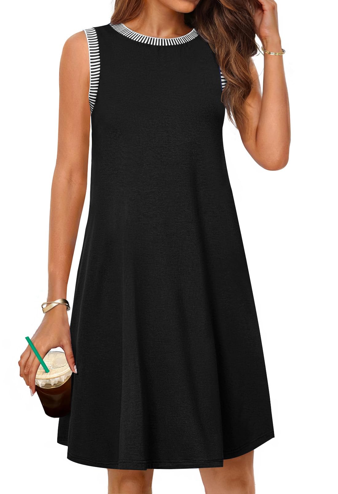 Women's Summer Spring Casual Beach Sundress 2026 Vacation Sleeveless Tank Crewneck Loose Coverup Mini Dresses - Lace Drop